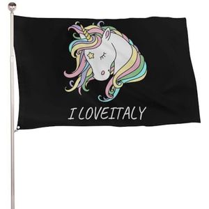 120 x 180 cm decoratieve huisvlag tuinbanner, regenboog eenhoorn I Love Italy print, welkom tuin vlag gazon opknoping woondecoratie