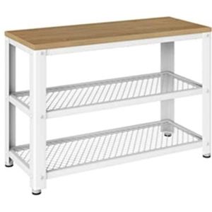 VASAGLE Schoenenbank, opbergrek met 2 niveaus, organizer, schoenenrek, 73 x 30 x 45 cm, voor entree, woonkamer, stalen frame, industriële stijl, beige eiken en wit LBS073W09