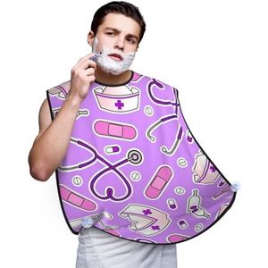 OdDdot Verpleegster Patroon Paars Print Baard Bib Schort Baard Catcher Mannen Non-Stick Materiaal Baard Schort Voor Styling En Trimmen, Zwart, Eén Maat