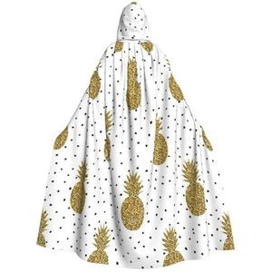 Womens Mens volledige lengte carnaval cape met capuchon cosplay kostuums mantel, 185 cm goud glitter ananas fruit