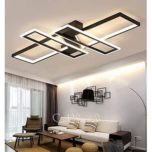 CAI-HAI LED-plafondlamp, dimbare woonkamerplafondlamp, L-90cm, modern rechthoekig design woonkamerlamp, plafondverlichting met afstandsbediening (zwart)