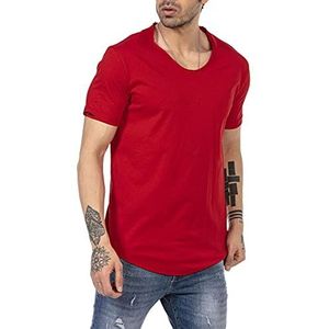 T-shirt voor heren, oversized, korte mouwen, katoen, ronde hals, afgeronde zoom, rood, XXL