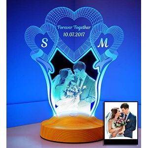Fotogeschenk Valentijnsdag geschenk personaliseerbaar met eigen foto en tekst in 3D-afbeeldingen LED motief lamp graveren bruiloft