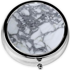 Leuke zwarte getextureerde marmeren draagbare pillendoos - ronde pillenorganisator, doseerkoffer, 3 compartimenten medicijnpillendoosje voor reizen, kleine pillendoos voor portemonnee en zak