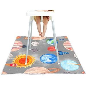 Morbuy Baby Splat vloermat voor onder hoge stoel, grote waterdichte anti-slip, print voedsel Splash morsmat wasbaar vloerbeschermer mat, picknickmat tafelkleed voor kunst ambachtelijke (planeet, 130x130cm)