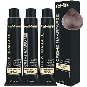 FemMas Haarverf, 3 x lichtblond as 9.1, crème haarverf met arganolie, keratine en ceramiden, als duurzame haarkleuring of tint voor stralende, duurzame kleurresultaten, 100 ml
