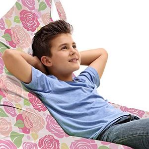ABAKUHAUS Roos Zitzak, Romantische Bloemen Polka Dots, Veel Ruimte om Zacht Speelgoed als Knuffels in op te Bergen, met Handvat, Pink Pale Peach