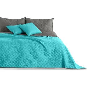 DecoKing Sprei 200 x 220 cm turquoise staal zilver antraciet grijs sprei dubbelzijdig quilten onderhoudsvriendelijk Axel