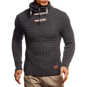 Leif Nelson Heren gebreide trui zwarte trui met opstaande kraag mannen trui voor winter wintertrui LN4185, antraciet, L
