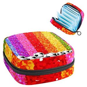 Periode Pouch Draagbare Tampon Opbergtas,Tampon Houder voor Portemonnee Vrouwelijke Product Organizer,Regenboog Voetbal Stripe, Meerkleurig, 4.7x6.6x6.6 in/12x17x17 cm