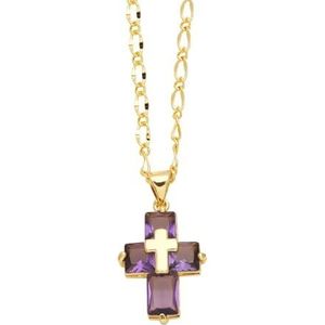 Meerkleurige dameskristallen kruishanger CZ verkoperde gouden korte ketting kruisketting cadeau (Style : Violet)