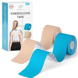 Health Press® Kinesiotapes – 2 Rollen Kinesiologie Tape (Blauw + Beige) 5cm x 5m | Fysio- en Sporttape | Waterdicht en Elastisch | Zacht voor de Huid – Dermatologisch Getest