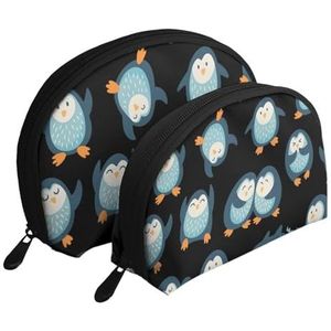 Make-uptas, reizen cosmetische tas 2 stuks draagbare clutch Pouch Set Pouch Organizer Pinguïns Cartoon patroon, zoals afgebeeld, Eén maat