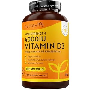 Vitamine D 4000 IU - 400 gemakkelijk in te slikken softgels - meer dan een jaar voorraad - Vitamine D3 Cholecalciferol - Geproduceerd in het VK door Nutravita