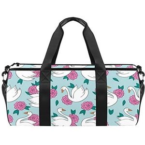 Alpacas lamas paars roze cactus cartoon reistas sport bagage met rugzak draagtas gymtas voor mannen en vrouwen, Happy Swan met roze bloemenpatroon blauw, 45 x 23 x 23 cm / 17.7 x 9 x 9 inch