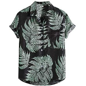 ERZU Heren Hawaiiaanse shirts bloemen kleurrijke afdrukken Turn Down kraag ademende shirts zomer casual korte mouw tops groen