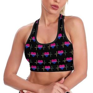 Bisexual Pride Heart Ademende Sportbeha's voor Vrouwen Draadloze Workout Yoga Vest Ondergoed Racerback Crop Tank Top L
