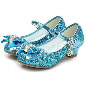 Kerst Schoenen Kinderen prinses schoenen for meisjes sandalen hoge hak glitter glanzende strass enfants vrouwelijke feestjurk schoenen Kerst Elf Schoenen (Color : Blue, Size : 28)