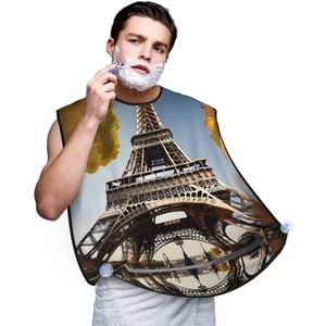 Cityscape Parijs Eiffeltoren Frankrijk Print Baard Bib Baard Catcher Mannen Non-Stick Materiaal Baard Schort Voor Styling En Trimmen, Zwart, Eén Maat