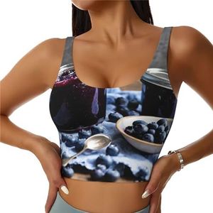 ZXERTG Blueberry Jam Print Athletic Tanktops, hoge ondersteuning, ideaal voor high-impact workouts, yoga en hardlopen, Zwart, S