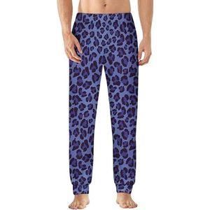 Blauwe luipaardprint heren pyjama broek zachte lounge bodems lichtgewicht slaapbroek
