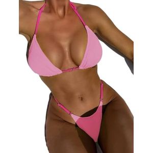 Vrouwen Sexy Bikini String Bikini Set Tie Back Tweedelig Zwempak Badpak(Color:Pink,Size:M)