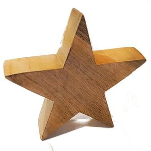 Houten ster van mangohout, 15 cm breed, 4 cm dik, kerstdecoratie, houten decoratie, tafeldecoratie, houten ster #04