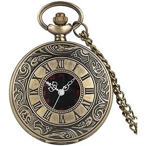 Zakhorloges Zwarte Romeinse cijfers Quartz Pocket Horloge Heren Dames Zwart Holle Case Stoom Retro Hanger Ketting Beste Geschenken for Mannen en Vrouwen (Color : Bronze 80cm Chain)