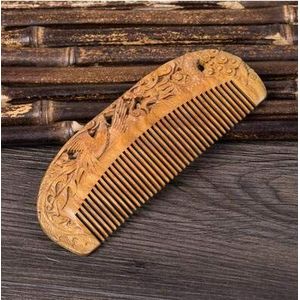 WEKOW 1 STKS Kleur Veranderende Groene Sandelhout Kam Hele Houtsnijwerk Bloem Carving Jade Sandelhout Antistatische (8)