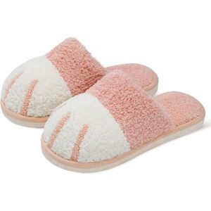 CupitiDU Kattenvoeten pantoffels, kattenpootpantoffels, zachte pluche kattenpoothuispantoffels, Indoor Outdoor traagschuim huispantoffels, antislip zacht traagschuim, Kerstmis wintercadeau, roze, 41.5