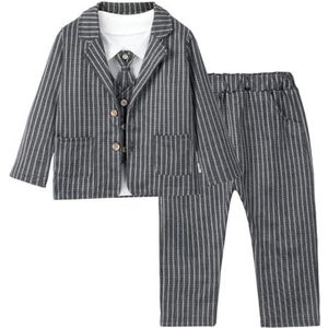 Lito Angels Baby Kids Jongens Gentleman Gestreept Pak Set Formele Bruiloft Outfits met Jas, Grijs, 3 jaar