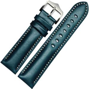 YingYou Echt Lederen Armband Handgemaakte Horlogeband 18 20mm 22mm Horlogeband Groen Blauwe Kleur Polshorloge Band Horloges (Color : Blue silver buckle, Size : 20mm)