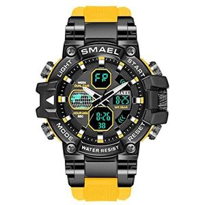 Mannen Sport Polshorloge Quartz Analog-Digital Display, Multifunctionele LED 50m Waterdichte Dual Time Zone Heren Luxe Sport Horloges,Geel