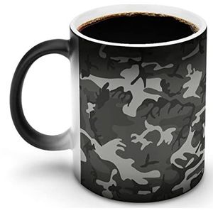 Grijze Camouflage Warmte Veranderende Koffie Mok Keramische Warmtegevoelige Magische Grappige Gift voor Vrouwen Mannen 12oz