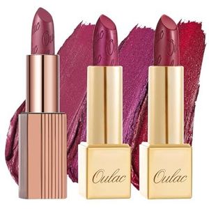 Oulac Nude Metallic Glans-lippenstiftset, matte metallic afwerking, sterk gepigmenteerd en hydraterende formule, glad en korrelvrij, veganistisch, 2 stuks