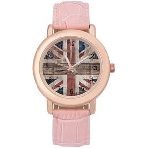 Retro Groot-Brittannië Britse vlag dames elegant horloge lederen band polshorloge analoge quartz horloges
