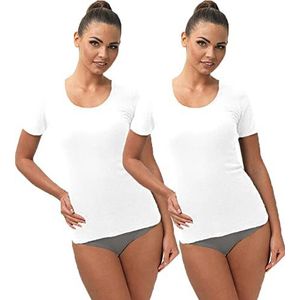 e.FEMME® 2-pack dames onderhemden korte mouwen Luiza 15571 van katoen en modal/tencel, 2 x wit, 48-50