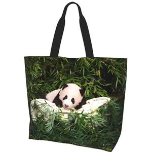 MYGANN Leuke Kleine Panda Vrouwen Grote Capaciteit Schouder Waterdichte Boodschappentas Voor Dagelijkse Reizen Gift Bag, Zwart, Eén maat
