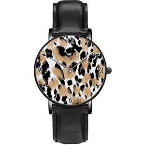 Luipaard Textuur Persoonlijkheid Business Casual Horloges Mannen Vrouwen Quartz Analoge Horloges, Zwart