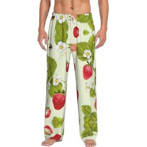Mooie Aardbei Mannen Lange Lounge Wear Broek Nachtkleding Pyjama Bottoms Nachtkleding Met Zakken En Trekkoord, Wit, S
