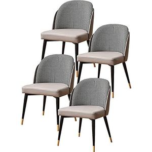 GEIRONV Eetkamerstoel set van 4, moderne PU-lederen aanrechtstoel met gewatteerde zitting Gestoffeerde loungestoelen met metalen poten Eetstoelen (Color : Gris, Size : 91 * 43 * 45cm)