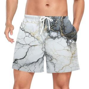 Niigeu Marmeren Graniet Koper Metallic Witte Mannen Zwembroek Shorts Sneldrogend met Zakken, Leuke mode, XL