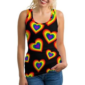RainbowHeart Tanktop voor dames, mouwloos T-shirt, pullovervest, atletische basic shirts, zomer bedrukt