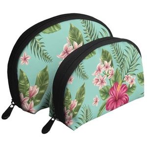 Make-uptas, cosmetische reistas, 2 stuks draagbare clutch pouch-set Pouch Organizer Plumeria en Hibiscus bloemen print exotische jungle, zoals afgebeeld, Eén maat