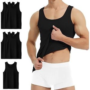 YouShow Onderhemd voor heren, 3/5 stuks, 100% katoen, tanktop, fijne rib, 5 x zwart, 4XL