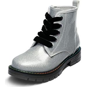 DREAM PAIRS Militaire rijlaarzen tot halverwege de kuit voor meisjes,Size 35,Zilver/Pu,SDBO2220K