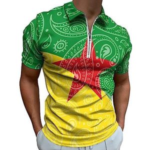 Paisley Frans Guyana vlag poloshirt voor mannen casual rits kraag T-shirts golf tops slim fit