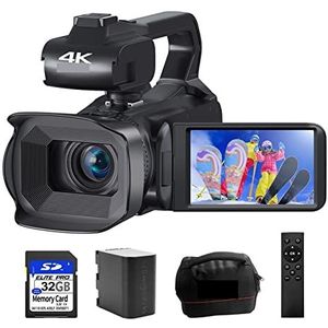 Digitale Camera, 4K 60FPS Digitale Camcorder 64MP Videocamera Live Stream Webcam 4.0""Touchscreen Vlog-recorder 18x zoomcamera(16G SD Card)