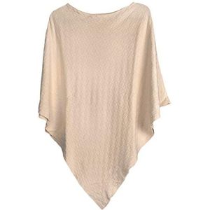 styleBREAKER Dames fijn gebreide poncho met ruitjesstructuur, ronde hals 08010053, Farbe:Beige