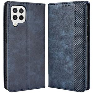 DOINK Retro Folio Hoesje voor Samsung Galaxy A22 (4G), Premium Lederen Cover met Portemonnee Cash Card Slot - Blauw